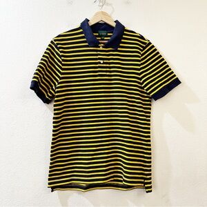 J. Crew Mens Pique Polo Shirt in Yellow Navy Stripe Size Medium Oarsman BE869